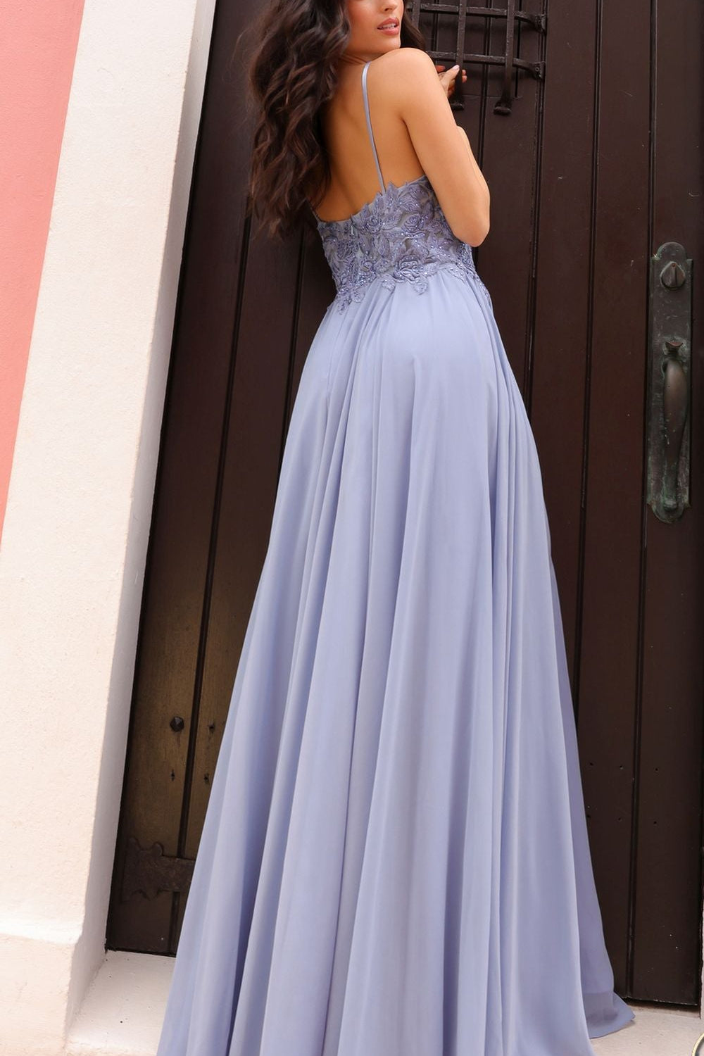 Nox Anabel C1462 Long A-Line Flowy Chiffon Embroidered Lace Dress