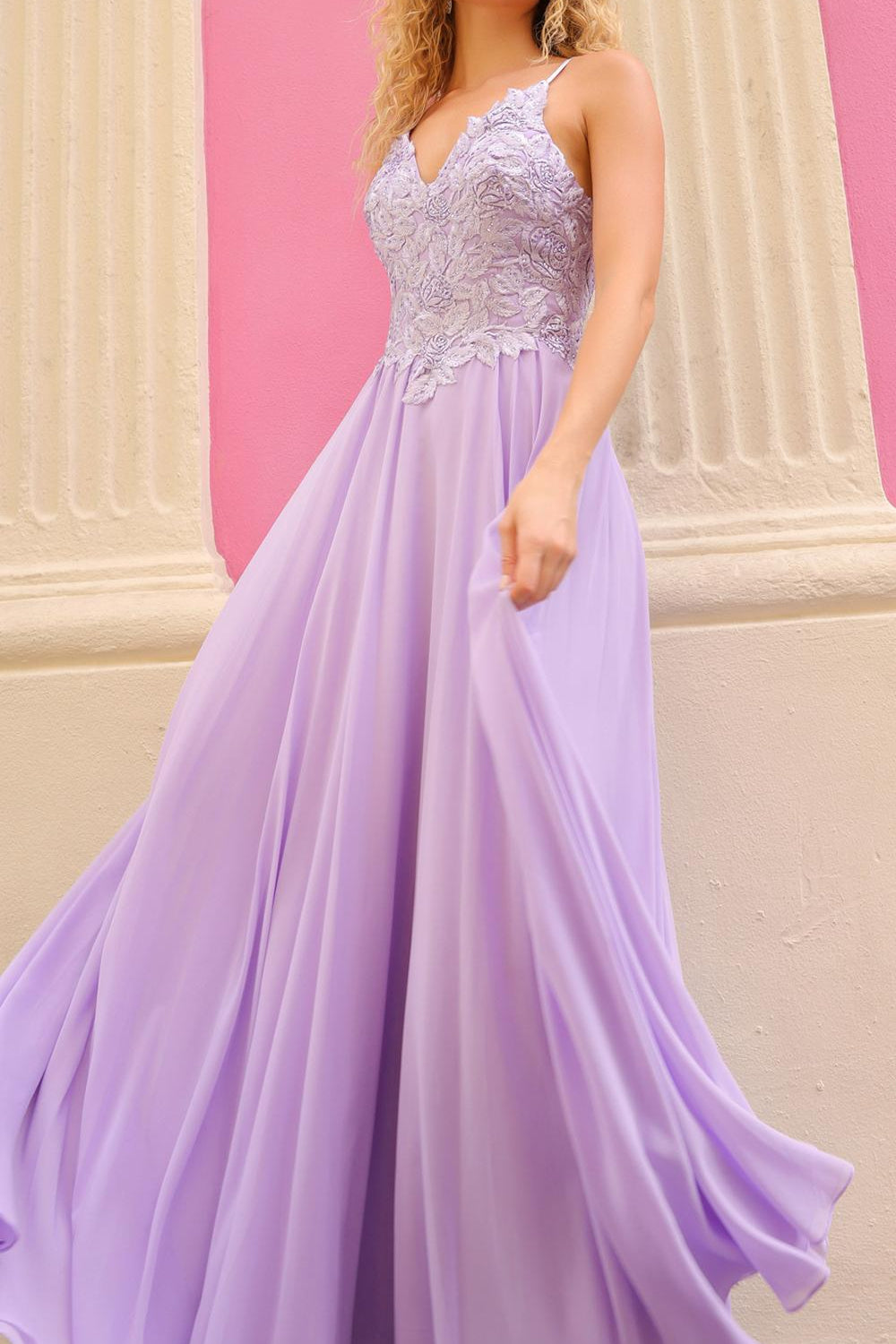 Nox Anabel C1462 Long A-Line Flowy Chiffon Embroidered Lace Dress