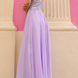 Nox Anabel C1462 Long A-Line Flowy Chiffon Embroidered Lace Dress