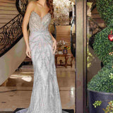 Nox Anabel C1833 Strapless Beaded Gown With Peaked Neckline Prom Gown
