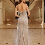 Nox Anabel C1844 Strapless Beaded Tulle Prom Gown Peaked Neckline