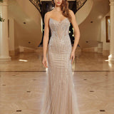 Nox Anabel C1844 Strapless Beaded Tulle Prom Gown Peaked Neckline
