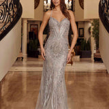 Nox Anabel C1849 Beaded Tulle Lace Up Closure Spaghetti Strap Prom Gown