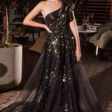 Ladivine CB157 Dress One Shoulder Black Ball Gown