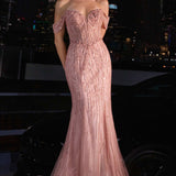 Ladivine CC341 Beaded Off The Shoulder Fit & Flare Gown