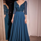 Ladivine CC446 Three Quarter Sleeve Beaded Chiffon Dress