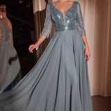 Ladivine CC446 Three Quarter Sleeve Beaded Chiffon Dress