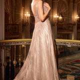 Ladivine CC474 Plunging V-Neckline Shimmering A-Line Gown