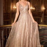 Ladivine CC474 Plunging V-Neckline Shimmering A-Line Gown