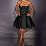Ladivine CC502 Fit and Flare Crystal and Beaded Mini Dress