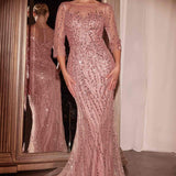 Ladivine CD0105 Long Sleeve Sequin Mermaid Gown