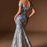Ladivine CD0107 Metallic Jacquard Off Shoulder Fitted Mermaid Gown