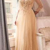 Cinderella Divine CD0182 Glitter Tulle A-Line Formal Dress