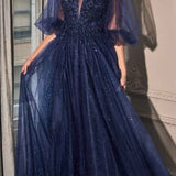 Cinderella Divine CD0182 Glitter Tulle A-Line Formal Dress