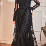 Cinderella Divine CD233 Long Sleeve Embellished Ball Gown