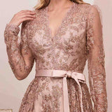 Cinderella Divine CD233 Long Sleeve Embellished Ball Gown