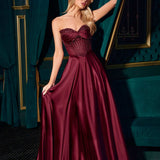 Ladivine CD297 Dress Strapless Beaded Satin A-Line Prom Gown