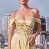 Ladivine CD297 Dress Strapless Beaded Satin A-Line Prom Gown