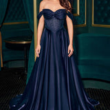 Ladivine CD297 Dress Strapless Beaded Satin A-Line Prom Gown