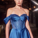 Ladivine CD297 Dress Strapless Beaded Satin A-Line Prom Gown