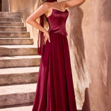 Ladivine CD386 Strapless Curved Neckline Boned Bodice A-line Gown