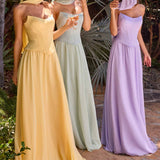 Ladivine CD386 Strapless Curved Neckline Boned Bodice A-line Gown