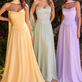 Ladivine CD386 Strapless Curved Neckline Boned Bodice A-line Gown