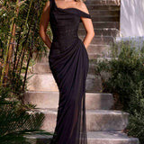Ladivine CD387 Formal Soirées Off Shoulder Ruched Bodice Evening Dress