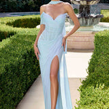 Ladivine CD406 Sculpted Pleated Bodice Lightweight Chiffon Fitted Gown