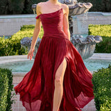 Ladivine CD409 One Shoulder Flowing Luminescent Chiffon A-Line Dress