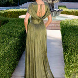 Ladivine CD413 Ethereal Shimmering Pleated Chiffon A-Line Gown
