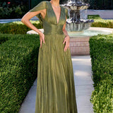 Ladivine CD413 Ethereal Shimmering Pleated Chiffon A-Line Gown