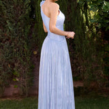 Ladivine CD415 One Shoulder Pleated Luminescent Chiffon Flowy Gown