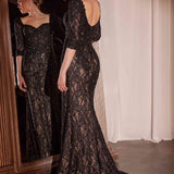 Ladivine CD749 Dress Lone Sleeve Lace Fitted Mother of the Bride Dress