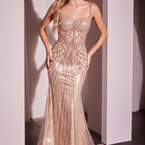 Ladivine CD764 Metallic Fitted Pearl & Crystal Dress