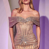Ladivine CD785 Dress Strapless Crystal Embellished Fitted Gown
