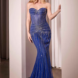 Ladivine CD785 Dress Strapless Crystal Embellished Fitted Gown