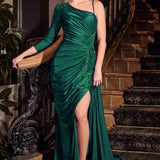Ladivine CD787 Dress One Shoulder Stretch Satin Fitted Gown