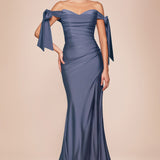 Ladivine CD943 Fitted Stretch Jersey Long Formal Dress Off Shoulder