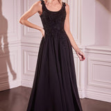 Ladivine CDS503 Dress Chiffon A-Line Beaded Lace Bodice Removable Cape