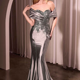 Ladivine CDS507 Dress Off The Shoulder Satin & Lace Gown