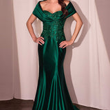 Ladivine CDS507 Dress Off The Shoulder Satin & Lace Gown