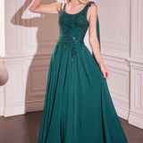Ladivine CDS509 Dress Chiffon A-Line Gown & Long Cape Sleeves