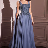 Ladivine CDS509 Dress Chiffon A-Line Gown & Long Cape Sleeves