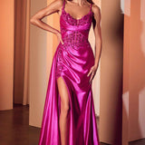 Ladivine CDS524 Dress Fitted Satin & Lace Evening Gown
