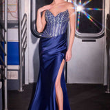 Ladivine CDS538 Dress Strapless Beaded Bodice & Satin Skirt Fitted Gown