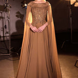 Ladivine CL08 Long A-Line Chiffon Flowing Cape Evening Gown