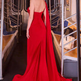 Ladivine CM8428 One Shoulder Fitted Draped Cape Evening Gown