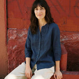 100% Linen Sculpted Accordion Pleat Crew Neck Shirt RANA