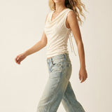 Cream Lace Sleeveless Cowl Neck Tank Top